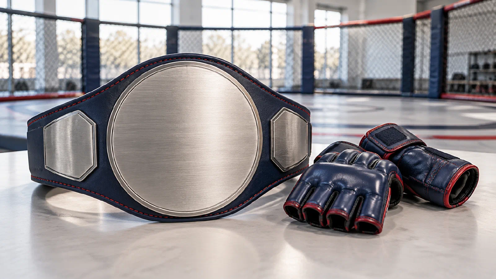 Концептуальная иллюстрация: условный чемпионский пояс и MMA-перчатки