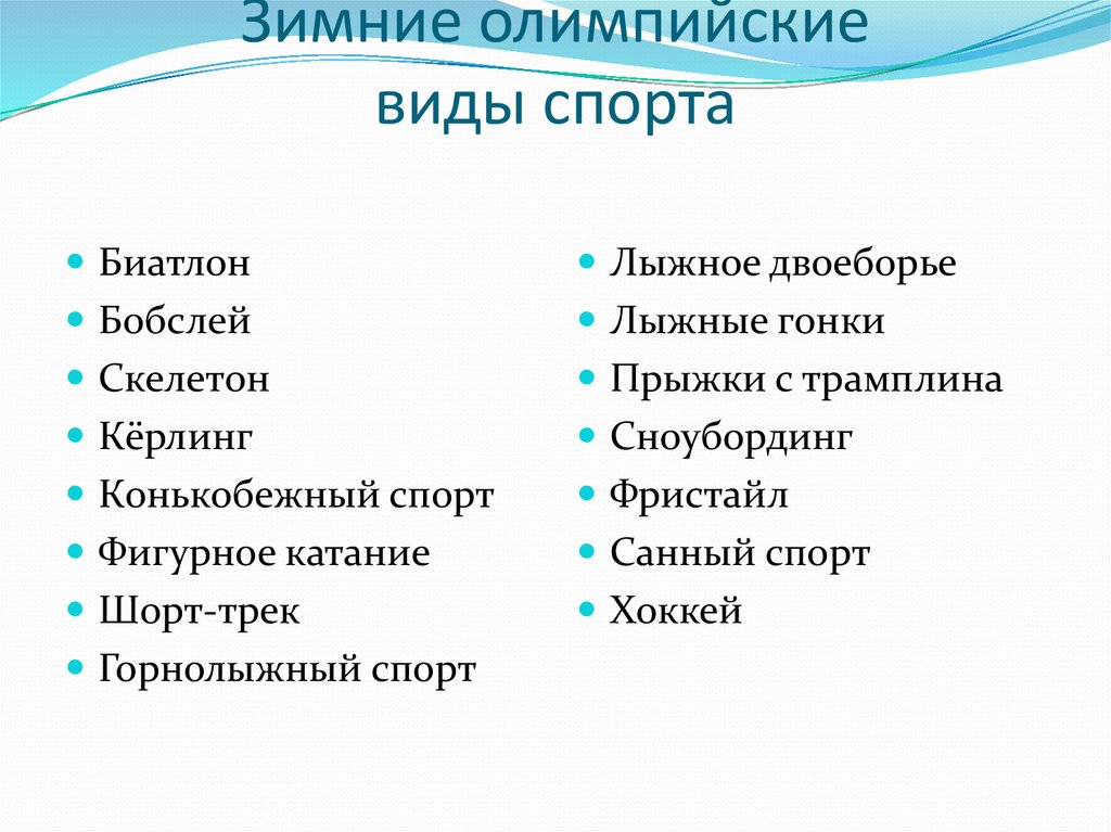 Зимние Олимпийские виды спорта: от биатлона до керлинга вид